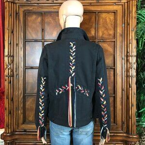 Sheryl Crow Multi Color Lace Up Grommet 100% Cotton Denim Jacket